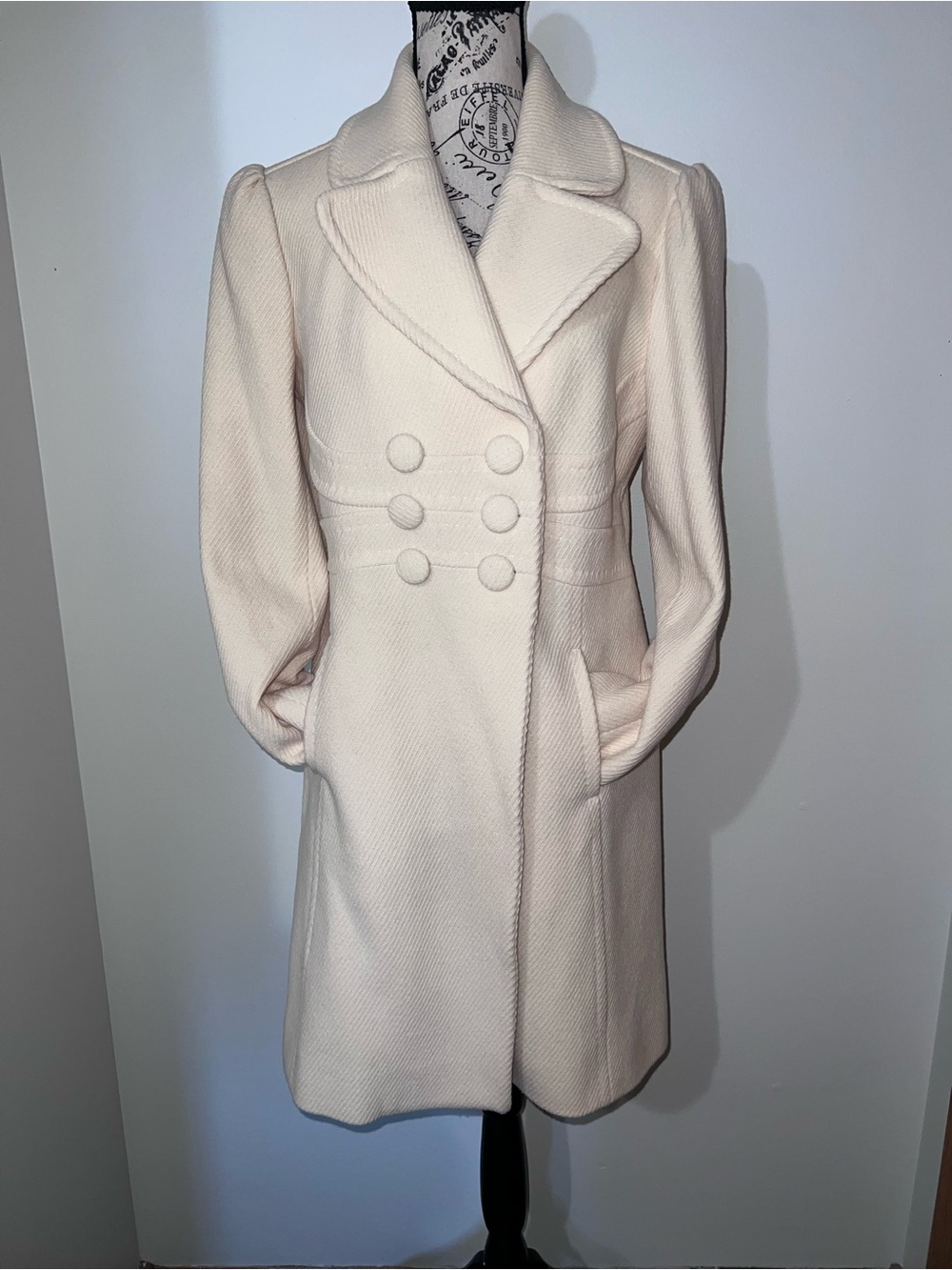 Juicy Couture Vintage Cream Wool Cashmere Double Breasted Trench Coat Size L